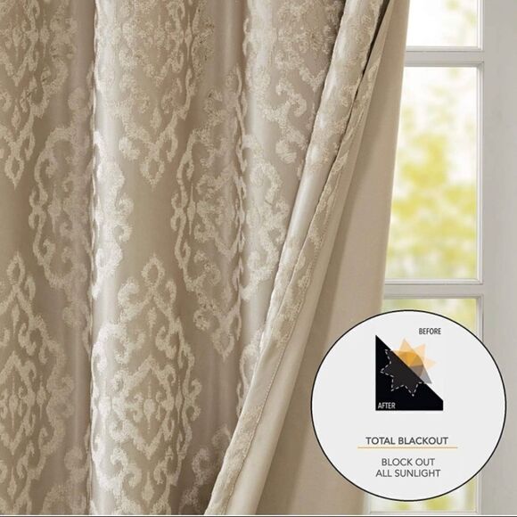 SunSmart Mirage Total Blackout Knitted Jacquard Damask Room Blackout Curtains - Picture 3 of 8